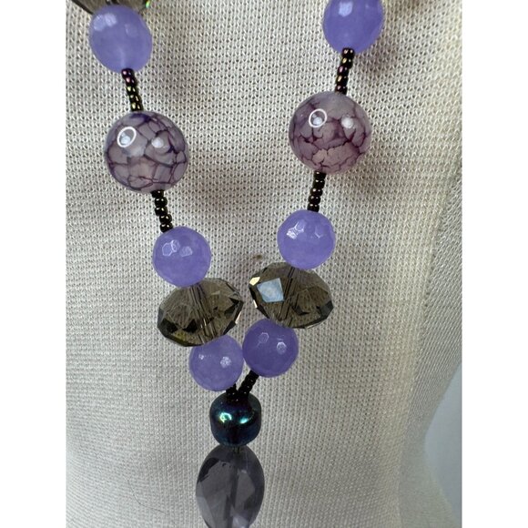Dyed Agate Pendant Necklace With Beads & Large Purple Stone 13" Long Unique Boho - Picture 10 of 15